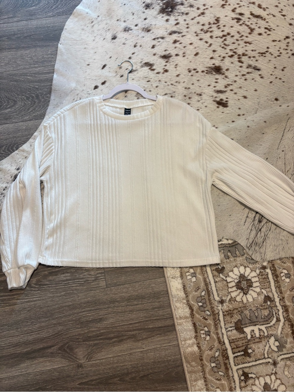 Cream Ribbed Long Sleeve Cropped Sweater